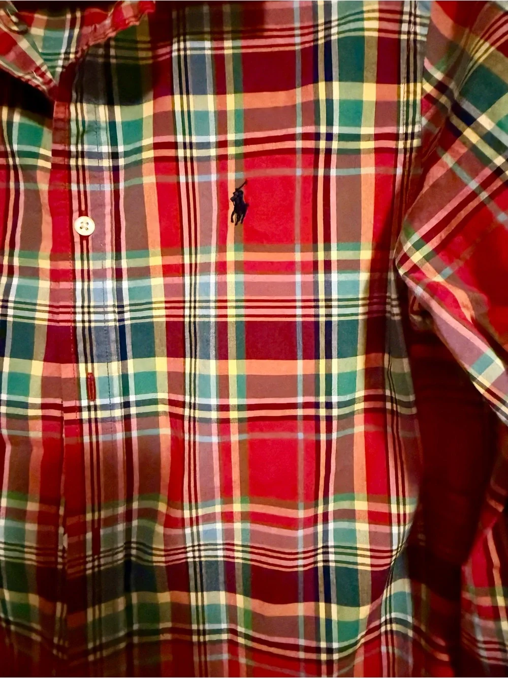 Ralph Lauren Red and Green Plaid Tartan Button-Down Shirt